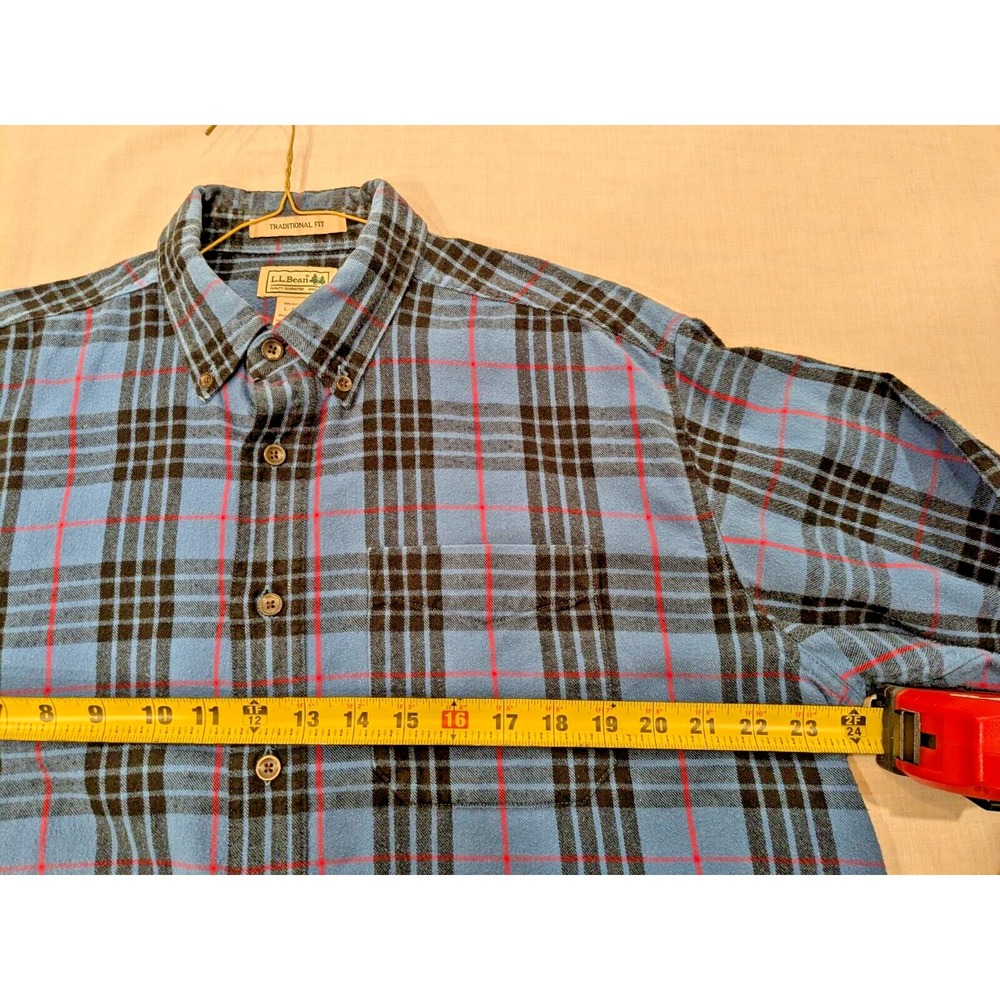 VTG LL Bean Men Traditional Fit Plaid Blue/Red Holiday Flannel Shirt Sz L Cotton - Picture 13 of 16